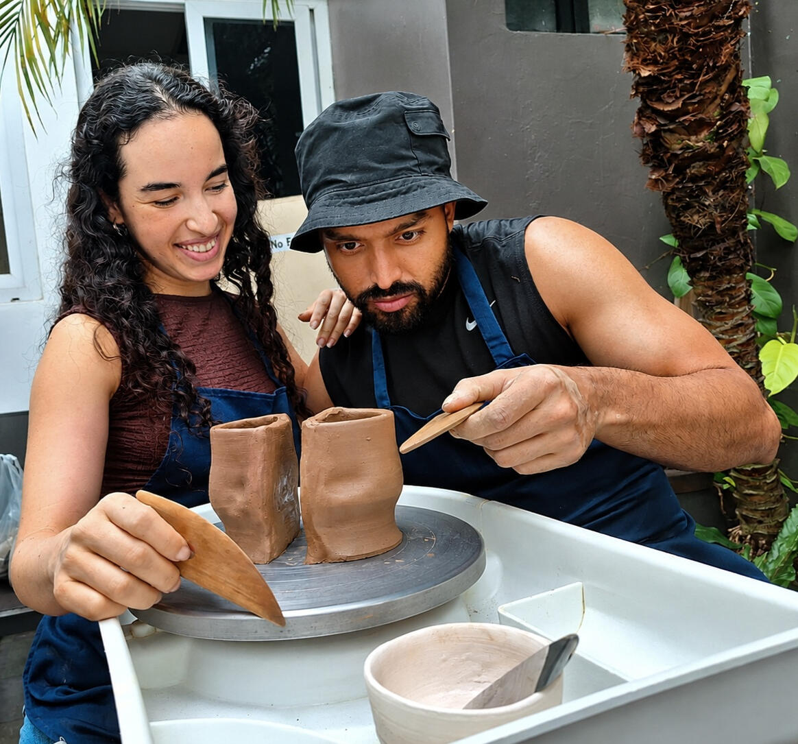 Pottery wheel session in Antigua Guatemala Handmade ceramic bowl with local red clay Maya-style pottery workshop couple session Maya ceramic experience, art Class in Antigua guatemala